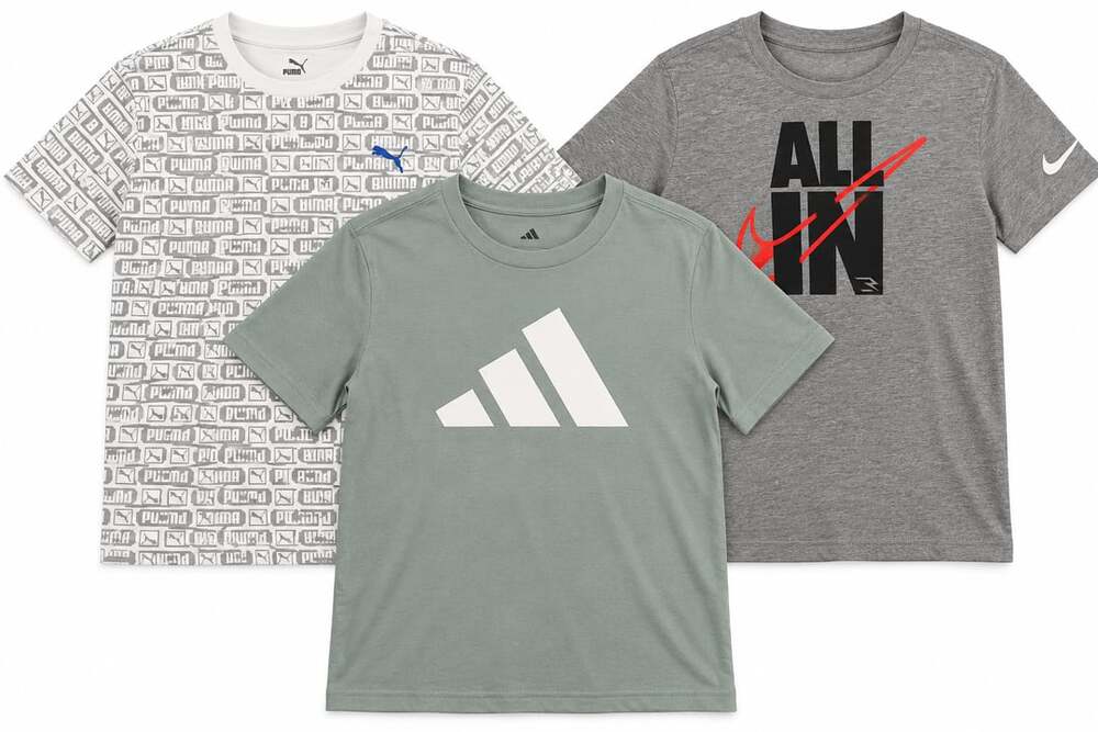 Nike Puma Adidas Boys Active Graphic T-Shirt Bundle Pack 3-Piece